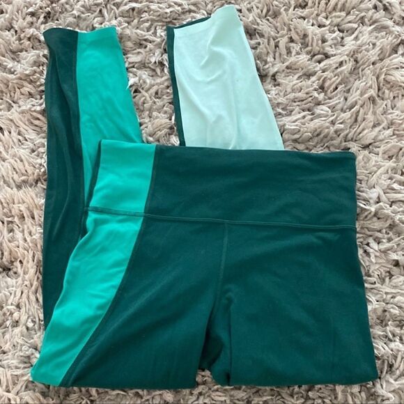 Athleta Dragonfly Green Colorblock Elation Asym 7/8 Powervita Leggings M - Picture 3 of 8